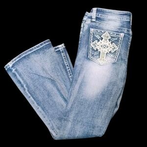 Fire & Rain Womens Bootcut Flare Jeans Size 17 Western Embroidered Pockets Retro